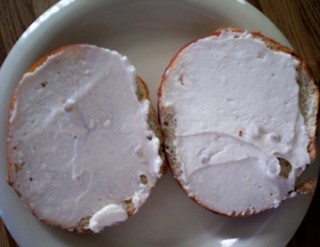 Asiago cheese bagel w/ Honey Walnut spread